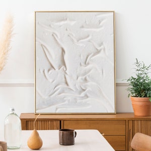 White Fabric Textured Canvas, Plaster Wall Art,, Sculpture Painting image 5