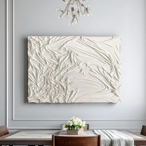 Original White Fabric Textured, Abstract Canvas Painting, Large Plaster Fabric Wall Art, Mother&#39;s Day Gift