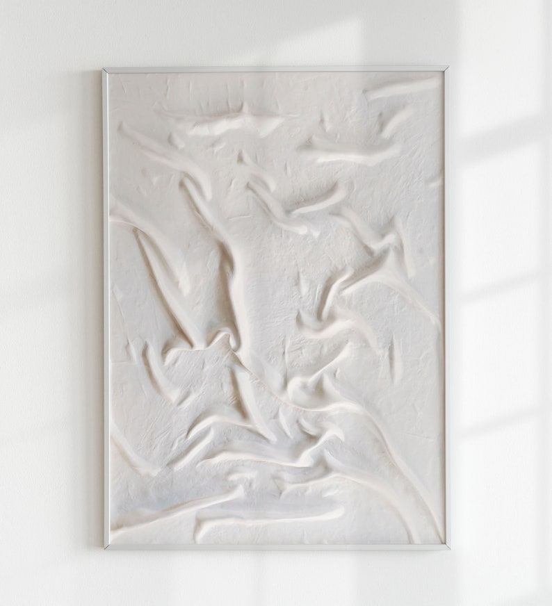 White Fabric Textured Canvas, Plaster Wall Art,, Sculpture Painting image 3