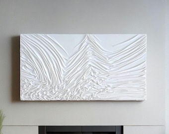 Toile abstraite texturée originale en tissu blanc, grande oeuvre d&#39;art murale en tissu plâtre