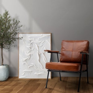 White Fabric Textured Canvas, Plaster Wall Art,, Sculpture Painting image 2