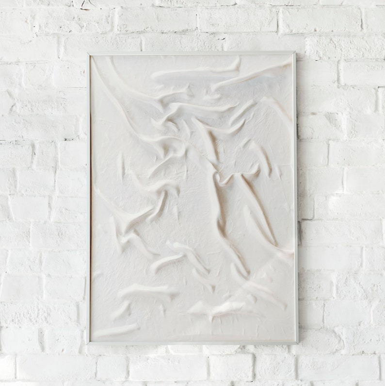 White Fabric Textured Canvas, Plaster Wall Art,, Sculpture Painting image 6