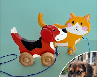 Personalized Wooden Pet Pull Toy: Custom Dog & Cat Keepsake