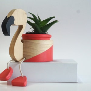 Wood Flamingo Succulent Planter