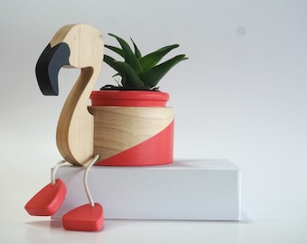 Wood Flamingo Succulent Planter
