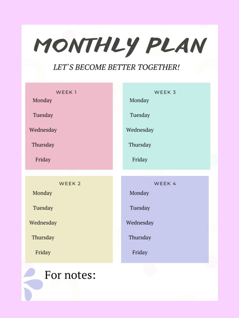 Monthly Plan Printable Digital Download Planner Instant - Etsy