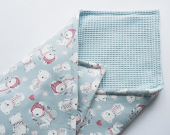 baby gift all year blanket "Blue Bears" 75 x 105 cm [READY TO SHIP]