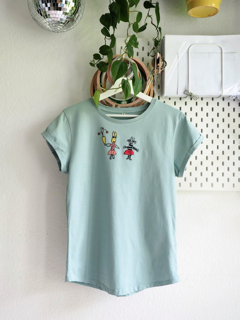Hand Embroidered T-shirt With Kids Drawing - Etsy