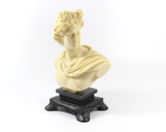 Vintage Alabaster Bust of Apollo on a Wooden Base