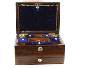Victorian Rosewood Vanity Box / Victorian Jewellery Box / Dressing Table Box / Antique Jewellery Box / 19th Century