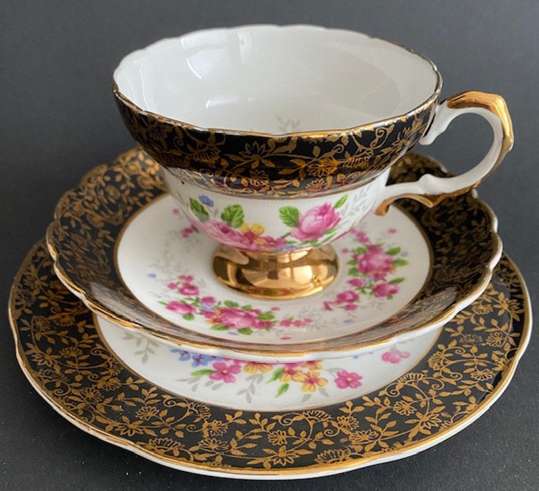 22kt Gold Imperial Fine Bone China Tea Cup Trio Etsy