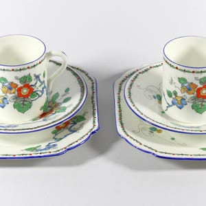 Art Deco Shelley Hand Painted Pair of Demitasse Trios / Shelley Idalium 11652
