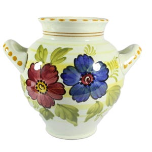 Vintage Zuid Holland Gouda Twin Handled Hand Painted Vase / Signed to base / Circa 1950s