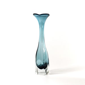 Aseda Scandanavian Art Glass Blue Vase / 1960s /  Bo Borgstrom / Swedish Mid Century Modern