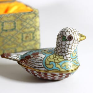 Vintage Chinese Cloisonné Enamel Bird/Duck Trinket Box in Silk Lined Box 1930s
