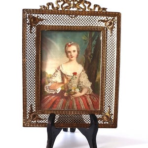 Retrato antiguo en miniatura pintado a mano de la princesa Luisa de Francia / Firmado