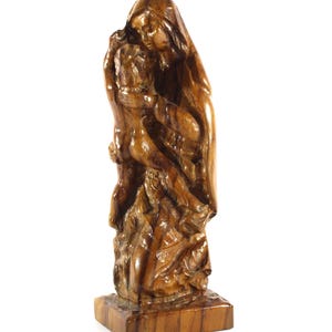 Hand Carved Olive Wood Madonna with Child Vintage Statue / Religious Carving