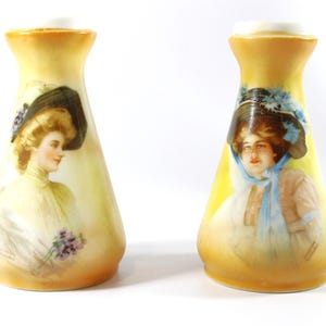 Pair of Art Nouveau Small Austrian Hand Painted Bud Vases c1910