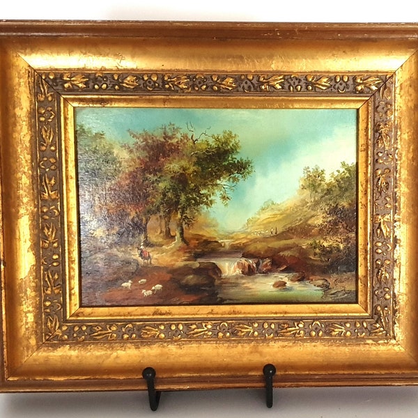 Vintage Original Oil on Board Painting in Gold Frame Signed