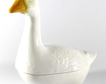 Vintage Michel Caugant French Faience Ceramic Goose Terrine Dish