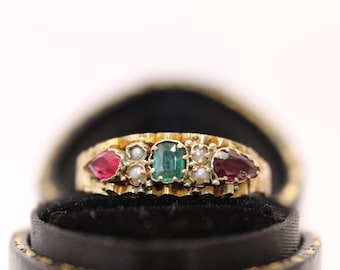 1877 Victorian Seed Pearl & Paste Set 9ct Gold Ring