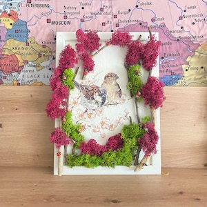 Custom Made Moss and Wall Art, Custom Birds Forest Metal Frame,Moss Wall Decor, Wood and Moss Wall Art- Preserved Stabilized Moss Wall Decor