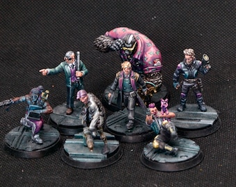 Cyberforge Cyberpunk Crew, 7 miniature (32 mm), dipinte professionalmente, per tavoli o giochi di ruolo come Stargrave, Infinity o Shadowrun