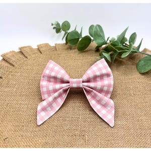 Pastel Pink Gingham Spring Dog Bow Tie – Girly Sailor Bow Tie – Festive Dog Collar - Easter Sunday Outfit for Dogs and Cat - Classy Lady Bow