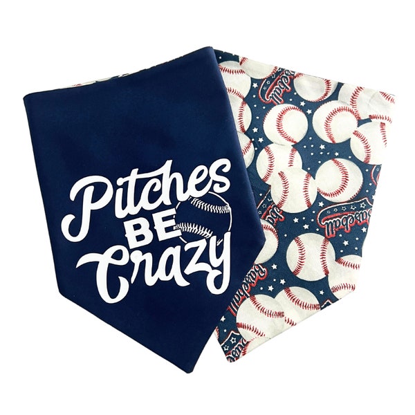 Fun Baseball Dog Bandana | Sports Dog Bandana | Reversible | Gift for Cat | Over The Collar Snap On | Gift for Dog Mom | Funny Dogs