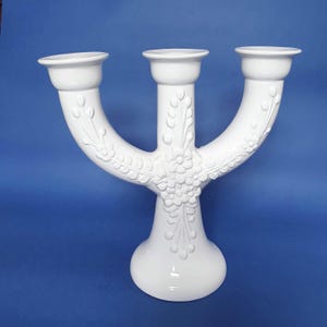 Vintage Ceramic Candle Holder: Scandinavian Floral Motif, 3-Candle