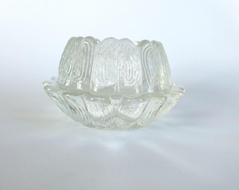 Sidse Werner for HOLMEGAARD, 80's, tealight candle holder heavy glass, water-lily, Denmark