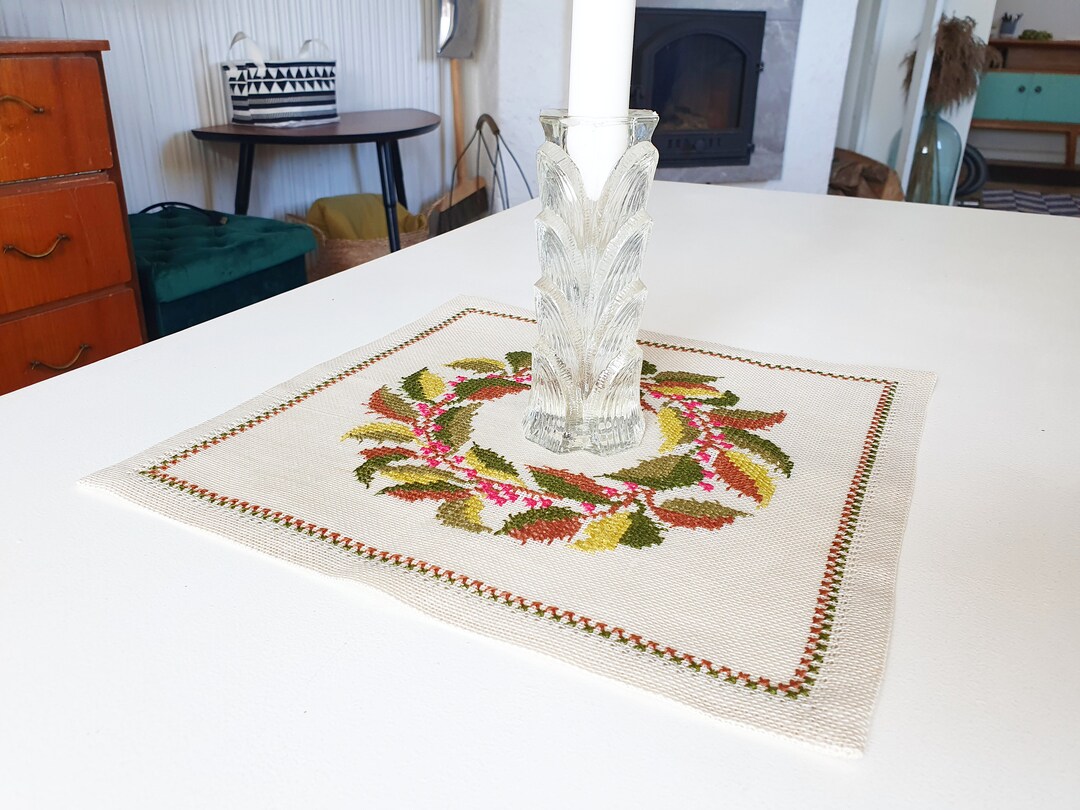 Square Shape Table Cloth/wall Tapestry With Embroided Wreath - Etsy