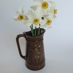 Brown jug/vase, Guldkroken HJO, flower pattern, Swedish 60&#39;s