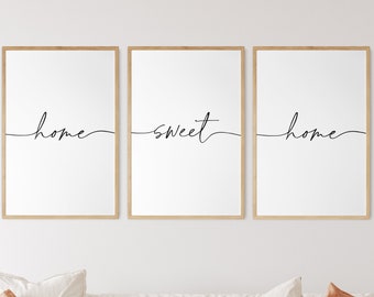 Set of 3 Prints,Home Sweet Home Printable,Living Room wall Art, Posters,Home Decor,Bedroom Sign,Minimalist Wall Art,Family Quote