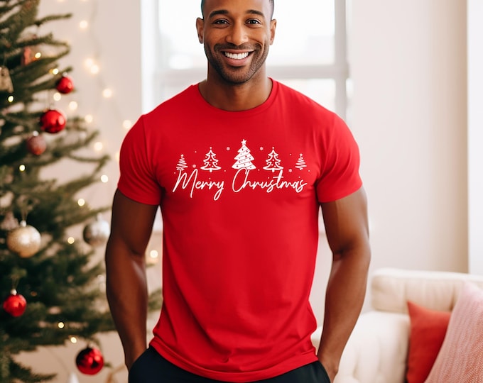 Merry Christmas Tree T-Shirt: Family Holiday Matching Tee, Unisex Jersey Short Sleeve Tee