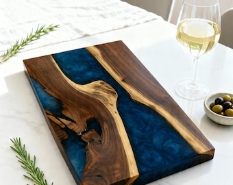 Live Edge Epoxy Charcuterie Board | Custom Black Walnut Serving Board | Food Safe | Wedding Gift | Made in Canada