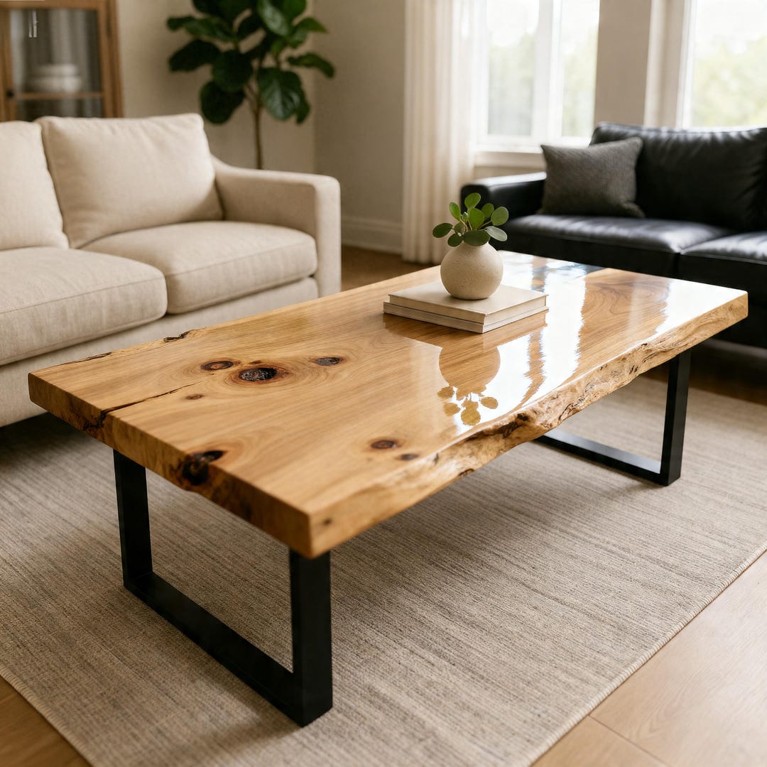 Live Edge Epoxy Coffee Table | Custom Handmade Wood Table | Walnut Oak ...