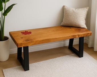 Live Edge Holzbank | Kundenspezifische handgefertigte Bank | Nussbaum Ahorn Eiche | Epoxy Inlay Option | Hergestellt in Kanada