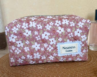 Quilted Floral Cotton Makeup Bag Medium Size