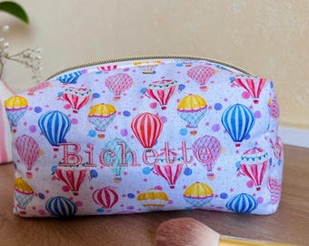 Makeup bag - "Bichette" embroidery - Lined & padded - handmade