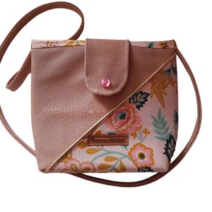 Small Pink Faux Leather Bag / Floral Cotton Interior / Practical Shoulder Strap