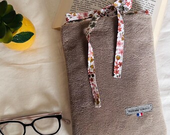 Book Sleeve – Beige Terry & Floral Lining | Soft Cover with Tie