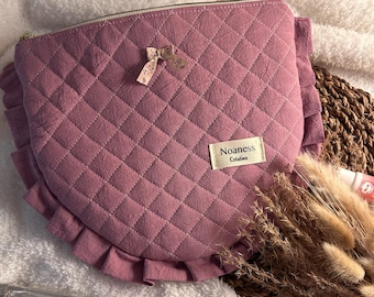 Half-Moon Cotton Pencil Case with Vintage Effect in Purple - Cotton Interior, Zip Closure