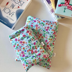Floral cotton book pouch - Pocket or large format - Fleece protection with gingham lining