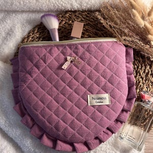 Astuccio Mezza Luna in Cotone Viola Effetto Vintage - Interno in Cotone, Chiusura con Zip
