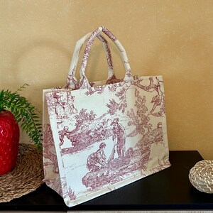 Sac cabas élégant en Toile de Jouy rouge - Fait main