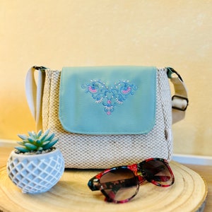 sac bandoulière brodée en tissu, cadeau pour femme