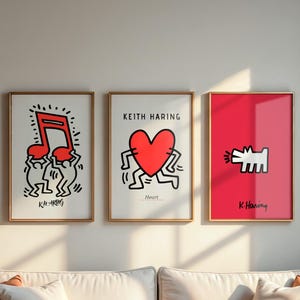 Red Haring Wall Art, Set of 3 Digital Prints, Famous Artists Wall Art, Gallery Wall Posters