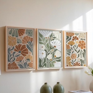 Set of 3 Boho Wildflower Prints: Abstract Floral Wall Art (Digital Download)