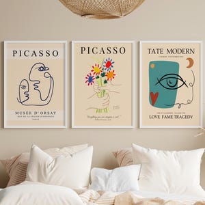 Picasso Set of 3 Prints, Picasso Printable Download, Abstract Art Print, Picasso Poster, Neutral Tone, Picasso Gallery Wall Art Set